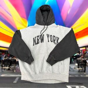 John Galt‎ New York Hoodie OS Black Gray Pullover Kangaroo Pocket Streetwear